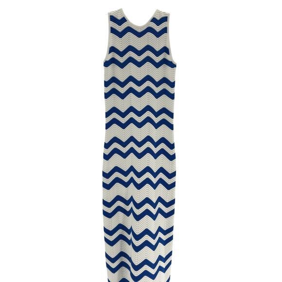 Hyacinth House Zig-Zag Stripe Blue Cotton Mykonos Knit Maxi Dress Size S - Picture 3 of 4